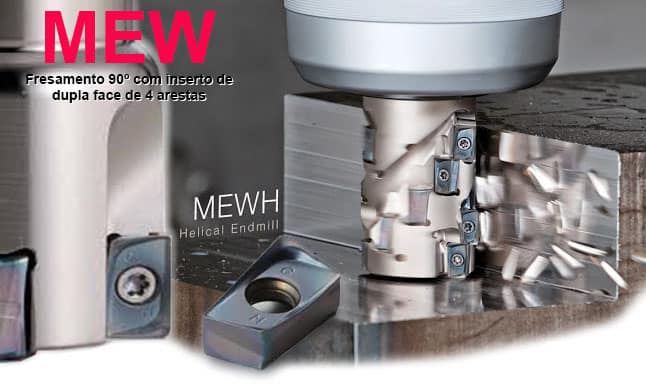 Kyocera MEW - fresamento 90° com inserto dupla face de 4 arestas